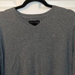 Hurley Men's Gray V-Neck Sweater - Embroidered Logo - Size M